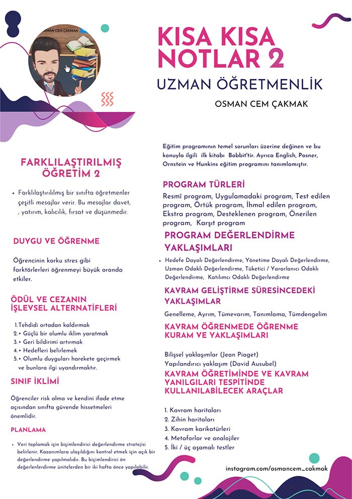 Uzman Öğretmenlik ve Başöğretmenlik İçin Kısa Çalışma Notları