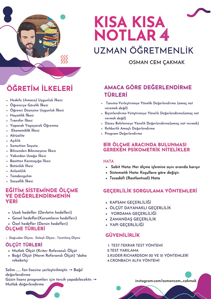 Uzman Öğretmenlik ve Başöğretmenlik İçin Kısa Çalışma Notları