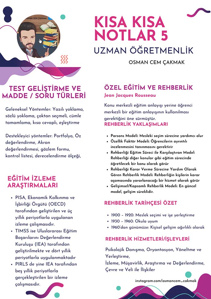 Uzman Öğretmenlik ve Başöğretmenlik İçin Kısa Çalışma Notları